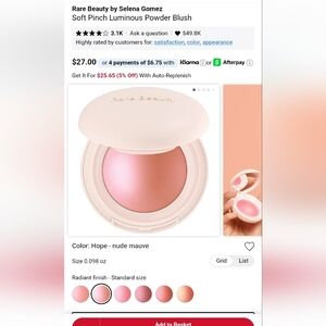 Rare Beauty Soft Pinch Luminous Powder Blush -Hope